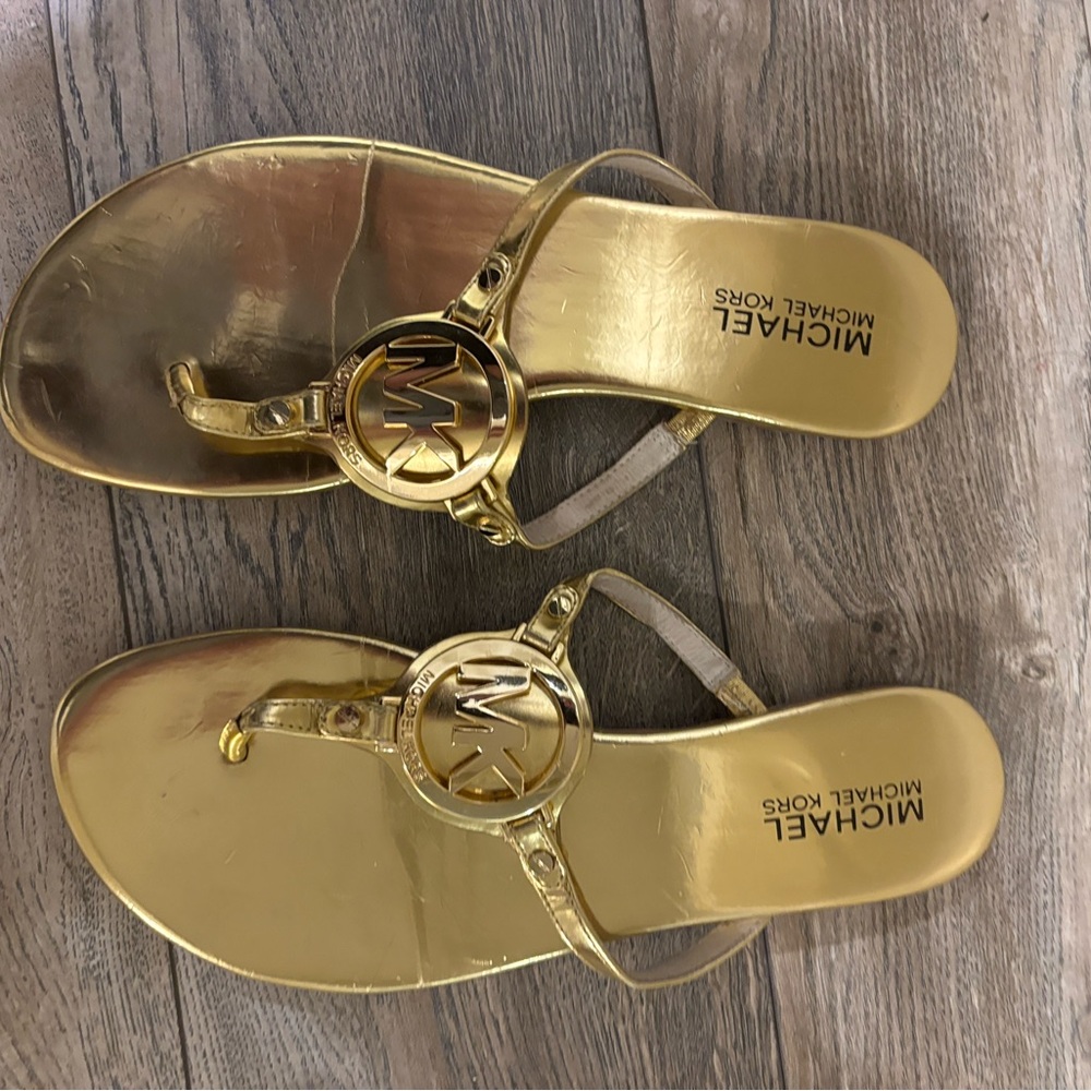 Michael Kors Gold Thong Sandals | MK Logo | Women’s 7.5 - Picture 2 of 5